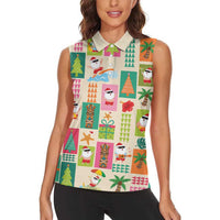 Mele Kalikimaka Hawaii Christmas Women Sleeveless Polo Shirt Funny Santan Hippie Style LT9 - Polynesian Pride