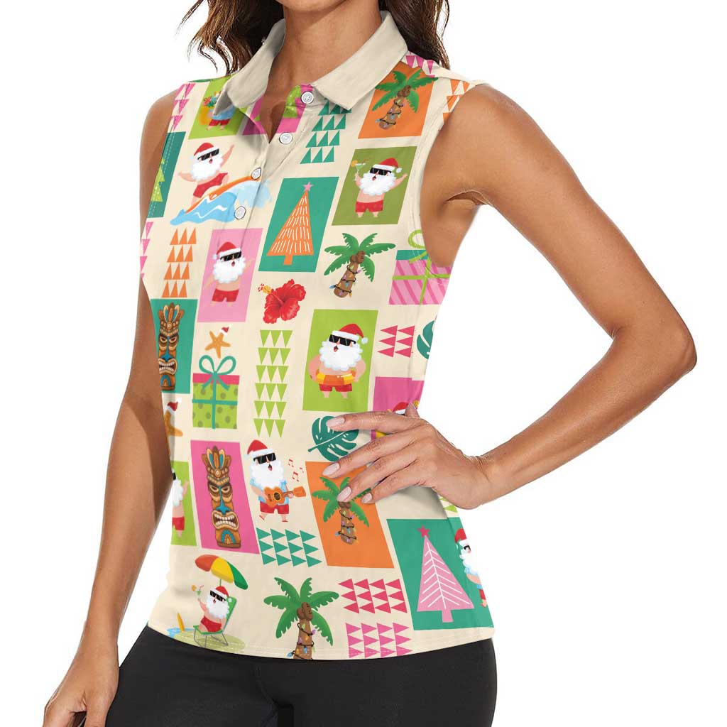 Mele Kalikimaka Hawaii Christmas Women Sleeveless Polo Shirt Funny Santan Hippie Style LT9 - Polynesian Pride