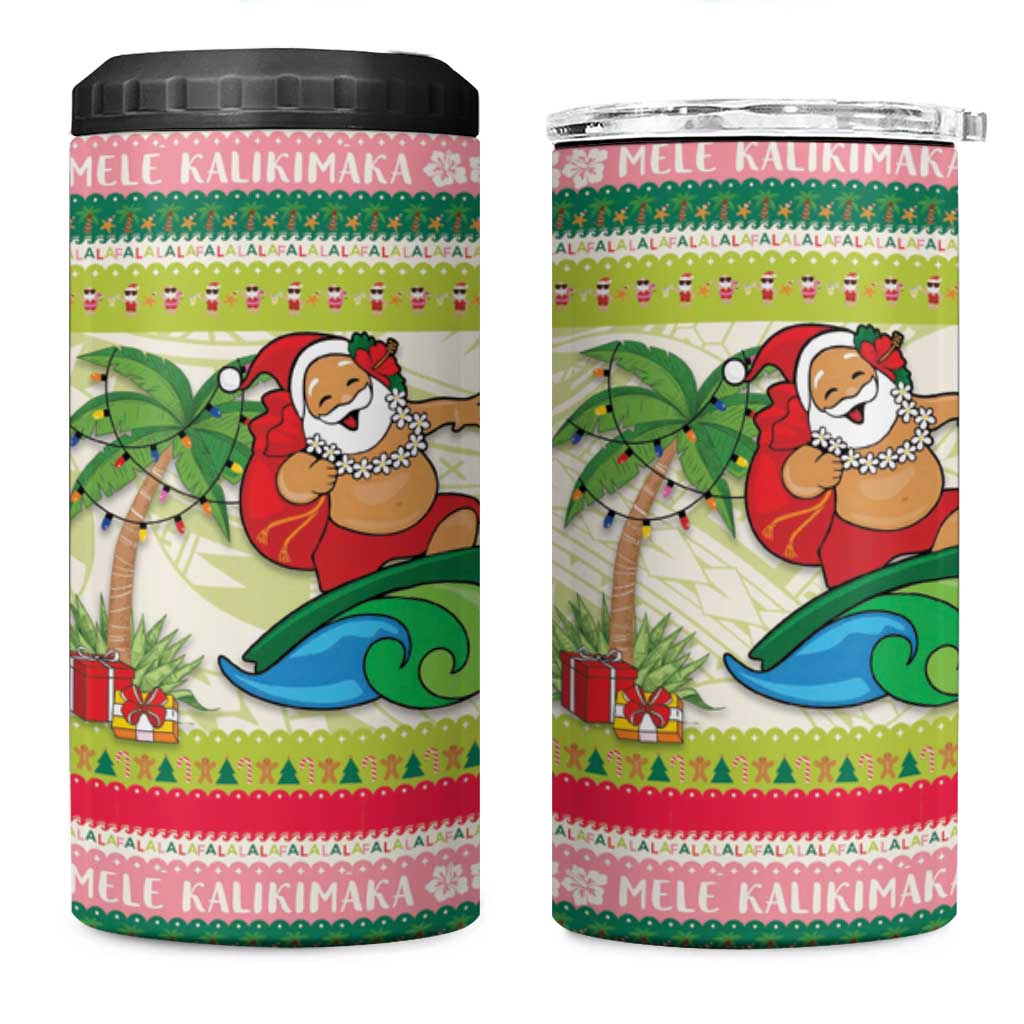 Mele Kalikimaka Hawaii Christmas 4 in 1 Can Cooler Tumbler Surfing Santa with Polynesian Tribal LT9 One Size: 16 oz Green - Polynesian Pride