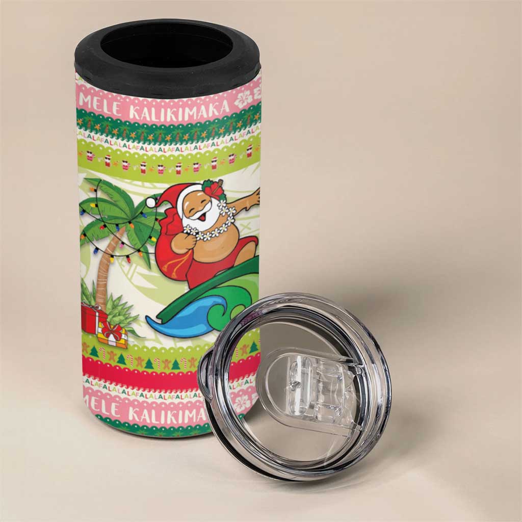Mele Kalikimaka Hawaii Christmas 4 in 1 Can Cooler Tumbler Surfing Santa with Polynesian Tribal LT9 - Polynesian Pride