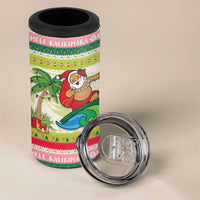 Mele Kalikimaka Hawaii Christmas 4 in 1 Can Cooler Tumbler Surfing Santa with Polynesian Tribal LT9 - Polynesian Pride
