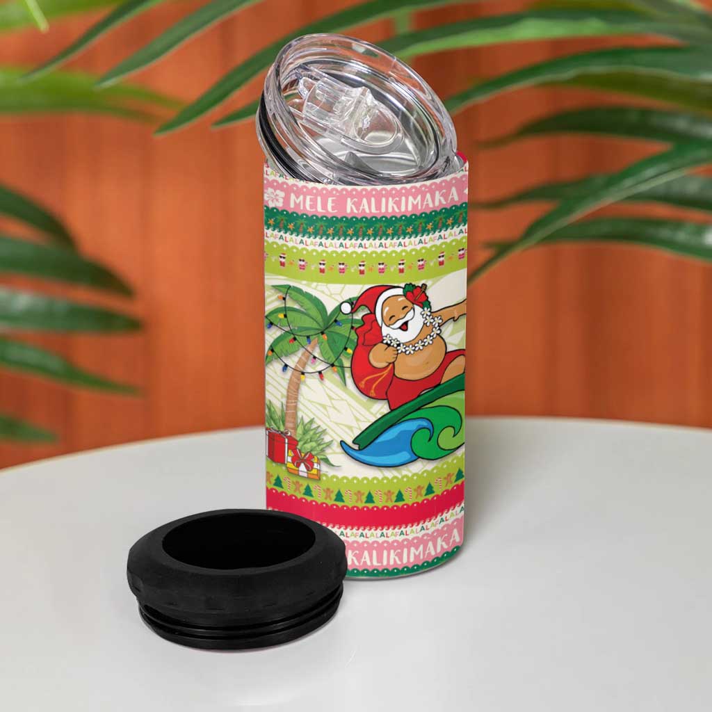 Mele Kalikimaka Hawaii Christmas 4 in 1 Can Cooler Tumbler Surfing Santa with Polynesian Tribal LT9 - Polynesian Pride