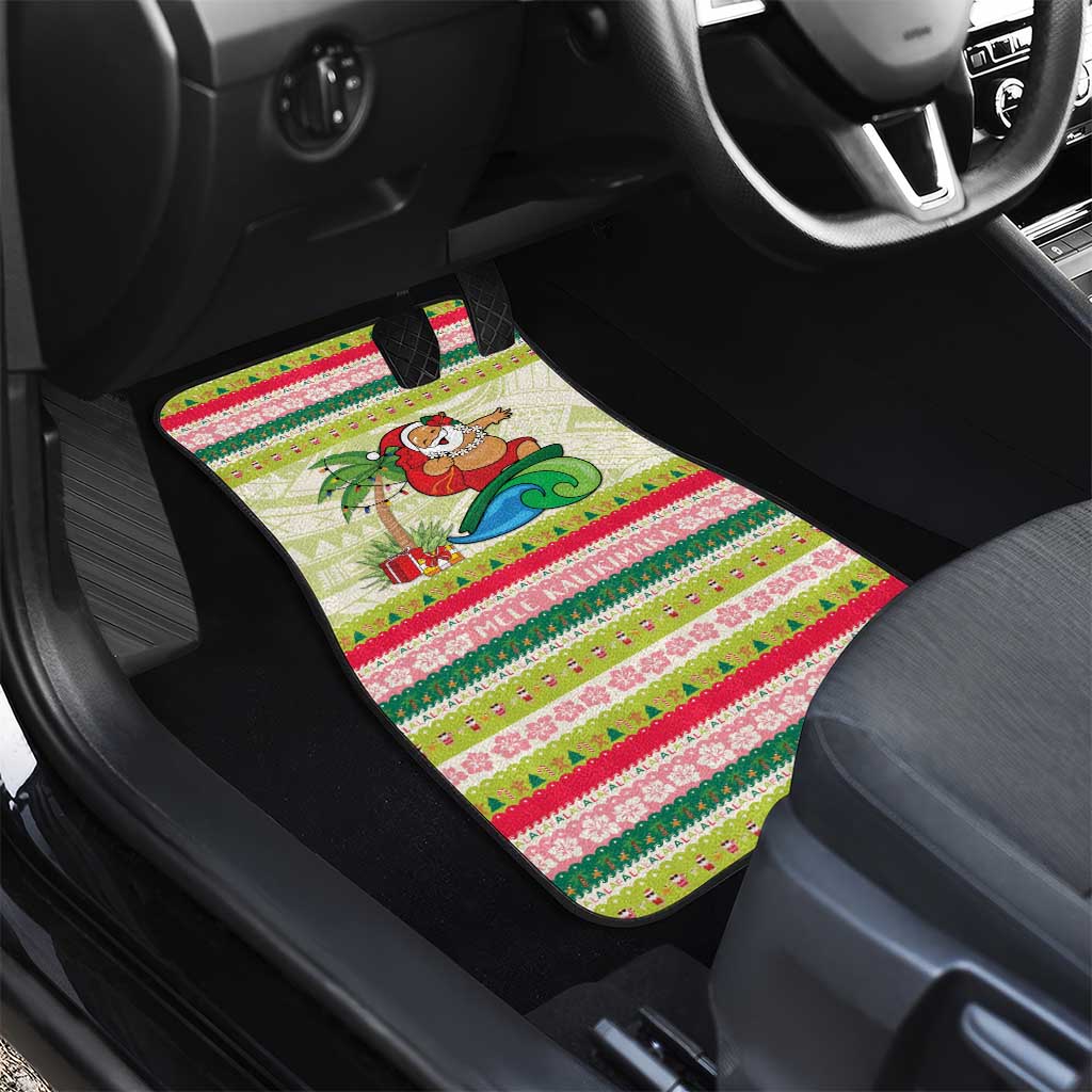 Mele Kalikimaka Hawaii Christmas Car Mats Surfing Santa with Polynesian Tribal