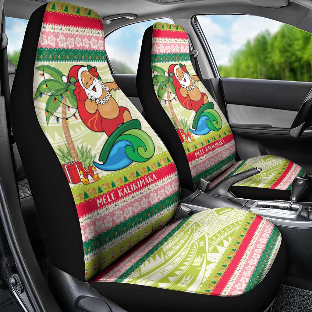 Mele Kalikimaka Hawaii Christmas Car Seat Cover Surfing Santa with Polynesian Tribal LT9 - Polynesian Pride