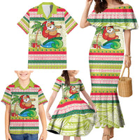 Mele Kalikimaka Hawaii Christmas Family Matching Mermaid Dress and Hawaiian Shirt Surfing Santa with Polynesian Tribal LT9 - Polynesian Pride