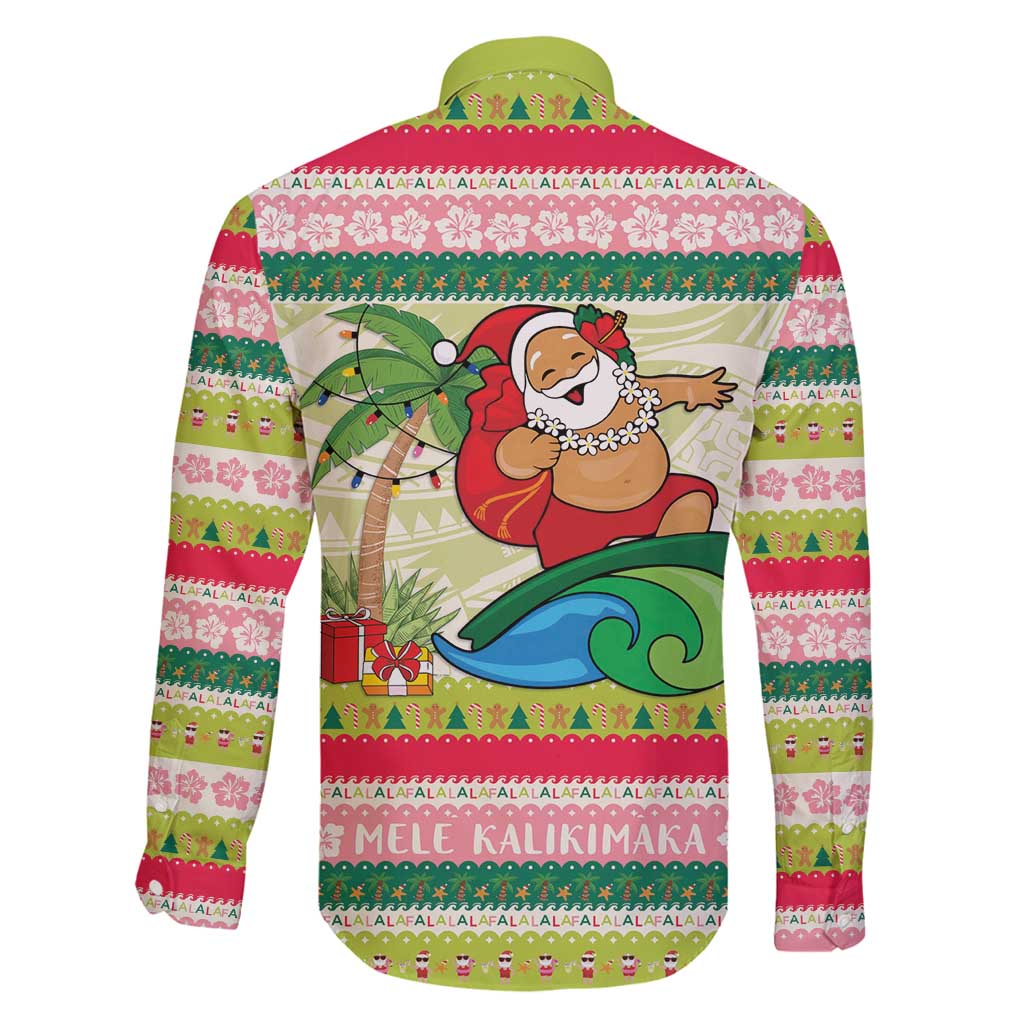 Mele Kalikimaka Hawaii Christmas Family Matching Mermaid Dress and Hawaiian Shirt Surfing Santa with Polynesian Tribal LT9 - Polynesian Pride