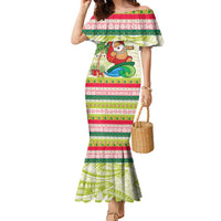 Mele Kalikimaka Hawaii Christmas Family Matching Mermaid Dress and Hawaiian Shirt Surfing Santa with Polynesian Tribal LT9 Mom's Dress Green - Polynesian Pride