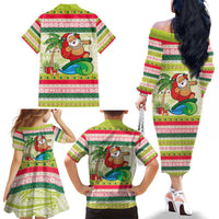 Mele Kalikimaka Hawaii Christmas Family Matching Off The Shoulder Long Sleeve Dress and Hawaiian Shirt Surfing Santa with Polynesian Tribal LT9 - Polynesian Pride