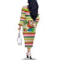 Mele Kalikimaka Hawaii Christmas Family Matching Off The Shoulder Long Sleeve Dress and Hawaiian Shirt Surfing Santa with Polynesian Tribal LT9 - Polynesian Pride