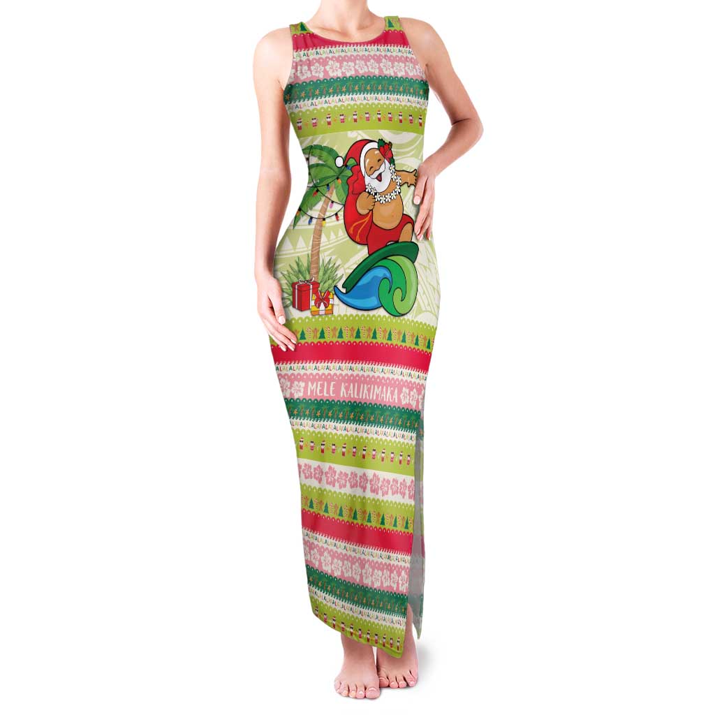 Mele Kalikimaka Hawaii Christmas Family Matching Tank Maxi Dress and Hawaiian Shirt Surfing Santa with Polynesian Tribal