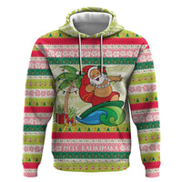 Mele Kalikimaka Hawaii Christmas Hoodie Surfing Santa with Polynesian Tribal LT9 Pullover Hoodie Green - Polynesian Pride