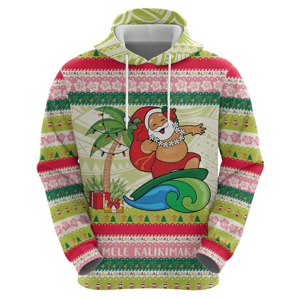Mele Kalikimaka Hawaii Christmas Hoodie Surfing Santa with Polynesian Tribal LT9 - Polynesian Pride