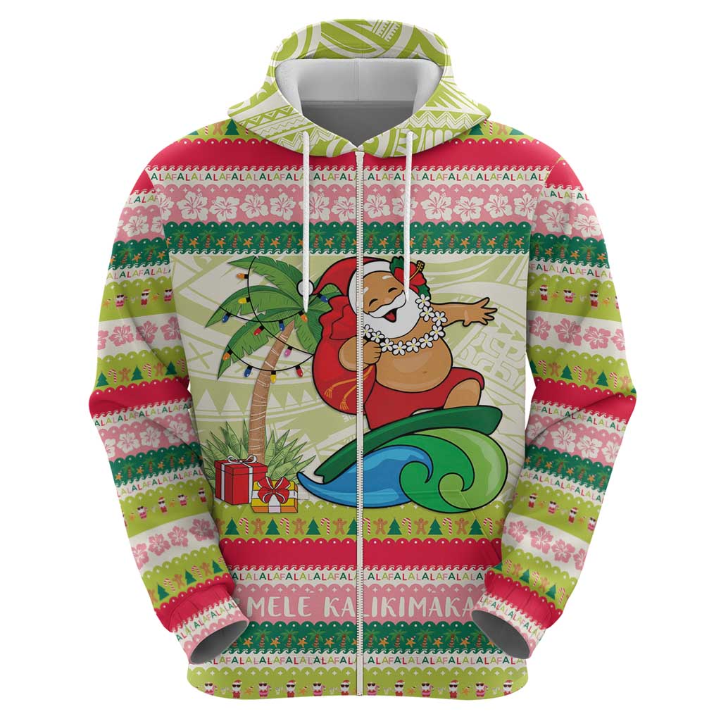 Mele Kalikimaka Hawaii Christmas Hoodie Surfing Santa with Polynesian Tribal LT9 - Polynesian Pride