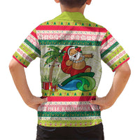 Mele Kalikimaka Hawaii Christmas Kid Hawaiian Shirt Surfing Santa with Polynesian Tribal LT9 - Polynesian Pride