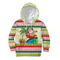 Mele Kalikimaka Hawaii Christmas Kid Hoodie Surfing Santa with Polynesian Tribal LT9 Hoodie Green - Polynesian Pride