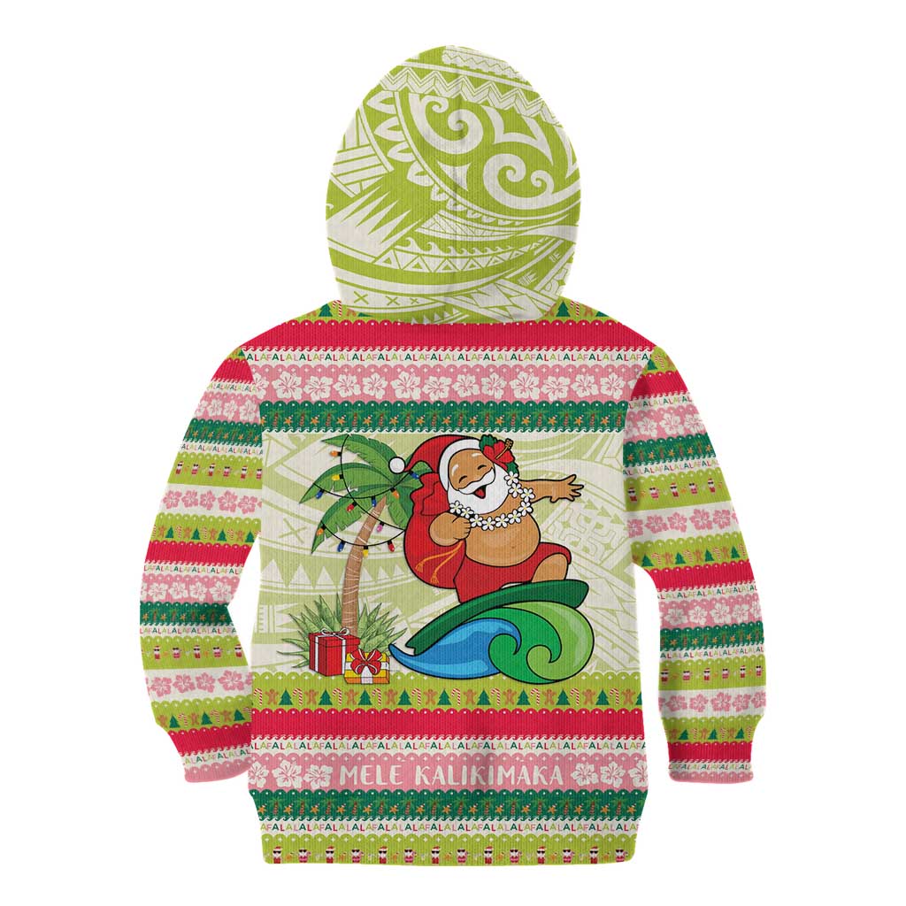 Mele Kalikimaka Hawaii Christmas Kid Hoodie Surfing Santa with Polynesian Tribal LT9 - Polynesian Pride