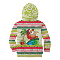 Mele Kalikimaka Hawaii Christmas Kid Hoodie Surfing Santa with Polynesian Tribal LT9 - Polynesian Pride