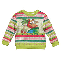 Mele Kalikimaka Hawaii Christmas Kid Ugly Christmas Sweater Surfing Santa with Polynesian Tribal LT9 Kid Green - Polynesian Pride