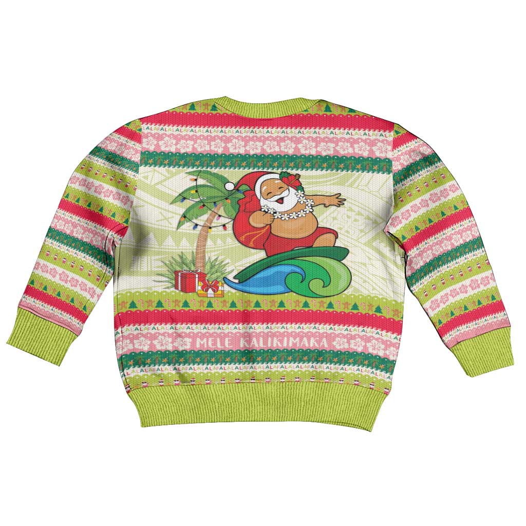 Mele Kalikimaka Hawaii Christmas Kid Ugly Christmas Sweater Surfing Santa with Polynesian Tribal LT9 - Polynesian Pride