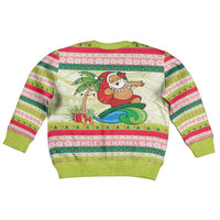 Mele Kalikimaka Hawaii Christmas Kid Ugly Christmas Sweater Surfing Santa with Polynesian Tribal LT9 - Polynesian Pride