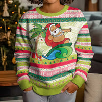Mele Kalikimaka Hawaii Christmas Kid Ugly Christmas Sweater Surfing Santa with Polynesian Tribal LT9 - Polynesian Pride
