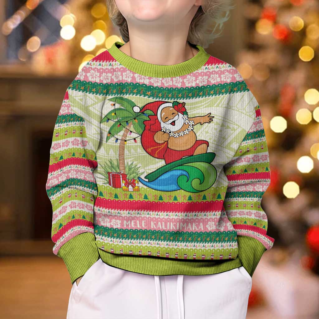 Mele Kalikimaka Hawaii Christmas Kid Ugly Christmas Sweater Surfing Santa with Polynesian Tribal LT9 - Polynesian Pride