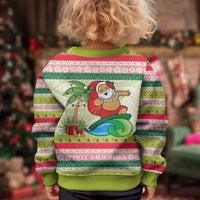 Mele Kalikimaka Hawaii Christmas Kid Ugly Christmas Sweater Surfing Santa with Polynesian Tribal LT9 - Polynesian Pride