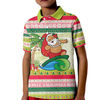 Mele Kalikimaka Hawaii Christmas Kid Polo Shirt Surfing Santa with Polynesian Tribal LT9 Kid Green - Polynesian Pride