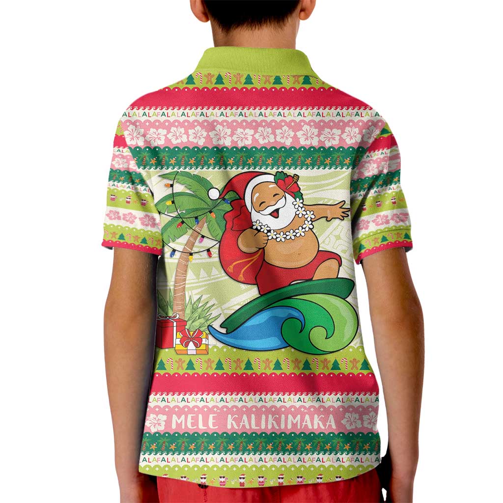 Mele Kalikimaka Hawaii Christmas Kid Polo Shirt Surfing Santa with Polynesian Tribal LT9 - Polynesian Pride