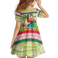Mele Kalikimaka Hawaii Christmas Kid Short Sleeve Dress Surfing Santa with Polynesian Tribal LT9 - Polynesian Pride