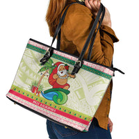 Mele Kalikimaka Hawaii Christmas Leather Tote Bag Surfing Santa with Polynesian Tribal LT9 - Polynesian Pride