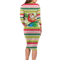 Mele Kalikimaka Hawaii Christmas Long Sleeve Bodycon Dress Surfing Santa with Polynesian Tribal LT9 - Polynesian Pride