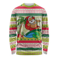 Mele Kalikimaka Hawaii Christmas Long Sleeve Shirt Surfing Santa with Polynesian Tribal LT9 Unisex Green - Polynesian Pride