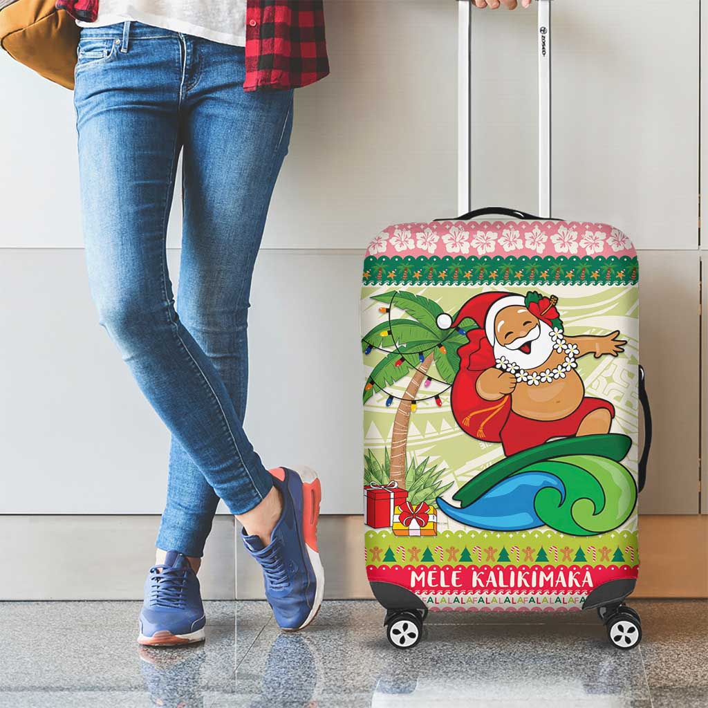 Mele Kalikimaka Hawaii Christmas Luggage Cover Surfing Santa with Polynesian Tribal LT9 - Polynesian Pride