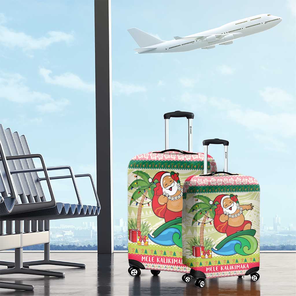 Mele Kalikimaka Hawaii Christmas Luggage Cover Surfing Santa with Polynesian Tribal LT9 - Polynesian Pride