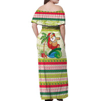 Mele Kalikimaka Hawaii Christmas Off Shoulder Maxi Dress Surfing Santa with Polynesian Tribal LT9 - Polynesian Pride