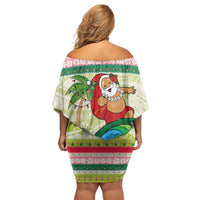 Mele Kalikimaka Hawaii Christmas Off Shoulder Short Dress Surfing Santa with Polynesian Tribal LT9 - Polynesian Pride