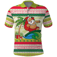 Mele Kalikimaka Hawaii Christmas Polo Shirt Surfing Santa with Polynesian Tribal LT9 Green - Polynesian Pride