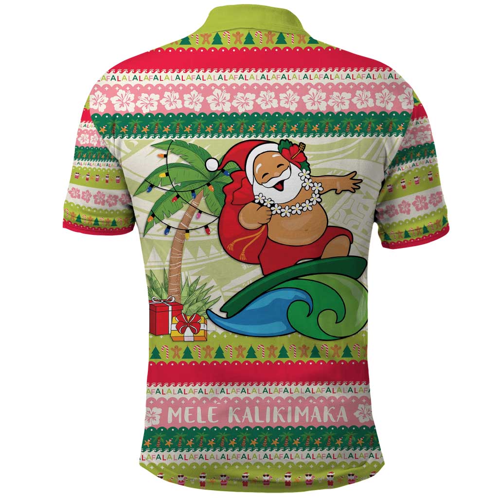 Mele Kalikimaka Hawaii Christmas Polo Shirt Surfing Santa with Polynesian Tribal LT9 - Polynesian Pride