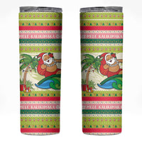 Mele Kalikimaka Hawaii Christmas Skinny Tumbler Surfing Santa with Polynesian Tribal LT9 Green - Polynesian Pride