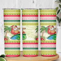 Mele Kalikimaka Hawaii Christmas Skinny Tumbler Surfing Santa with Polynesian Tribal LT9 - Polynesian Pride