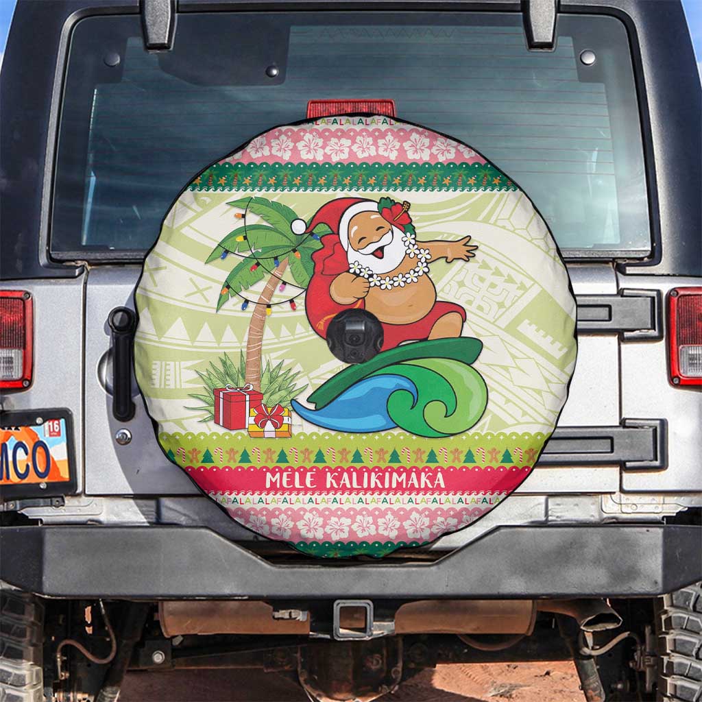 Mele Kalikimaka Hawaii Christmas Spare Tire Cover Surfing Santa with Polynesian Tribal LT9 Green - Polynesian Pride