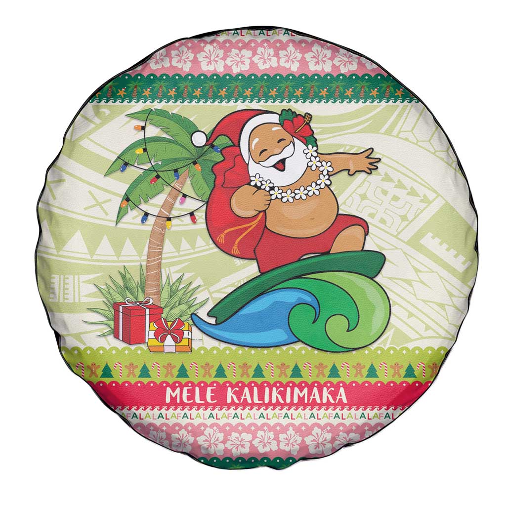 Mele Kalikimaka Hawaii Christmas Spare Tire Cover Surfing Santa with Polynesian Tribal LT9 - Polynesian Pride