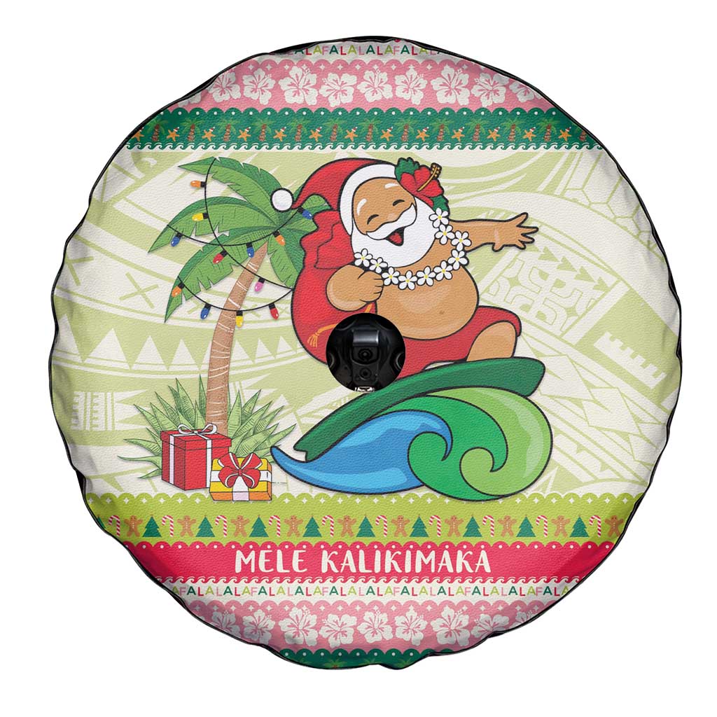 Mele Kalikimaka Hawaii Christmas Spare Tire Cover Surfing Santa with Polynesian Tribal LT9 - Polynesian Pride