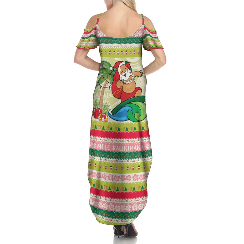 Mele Kalikimaka Hawaii Christmas Summer Maxi Dress Surfing Santa with Polynesian Tribal