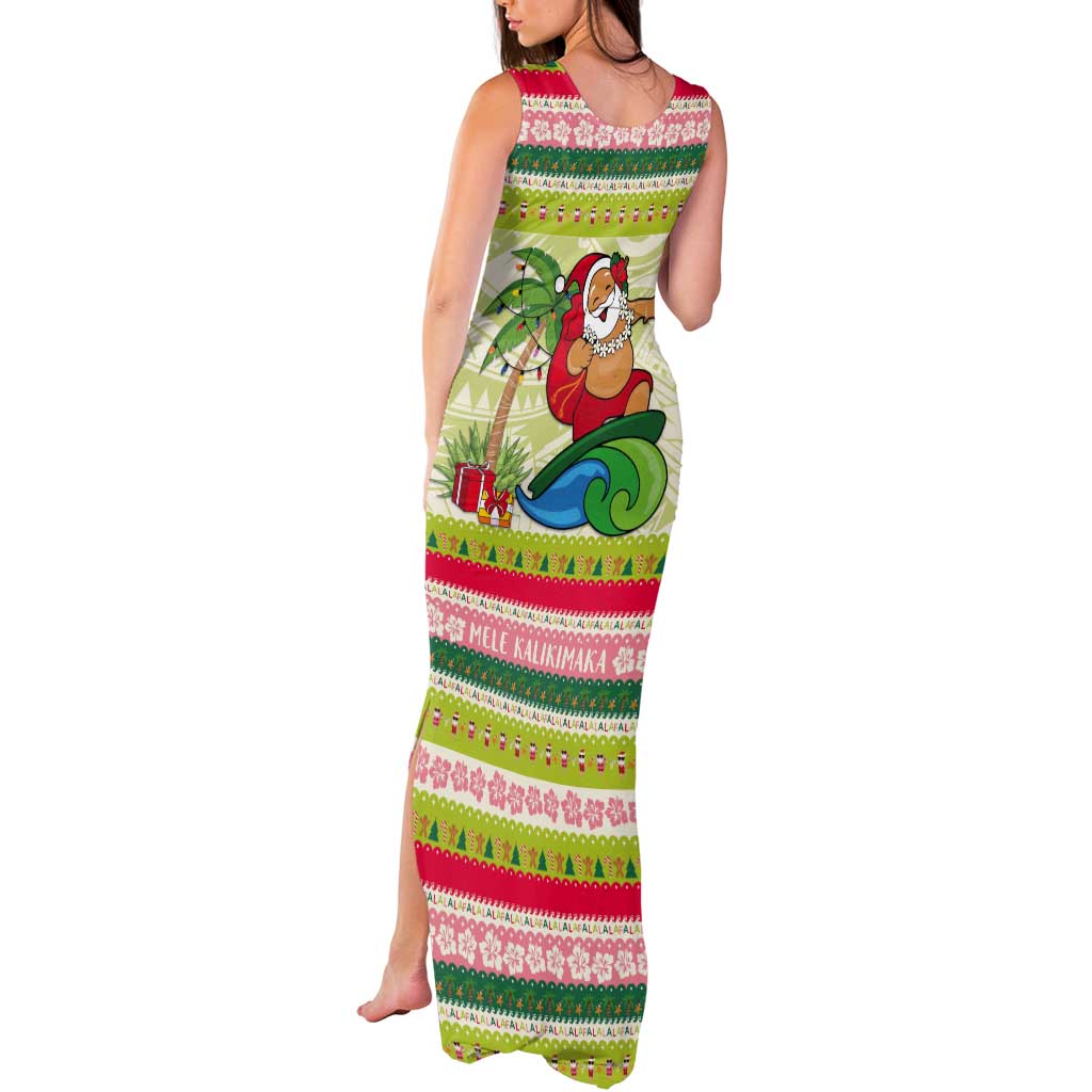 Mele Kalikimaka Hawaii Christmas Tank Maxi Dress Surfing Santa with Polynesian Tribal LT9 - Polynesian Pride