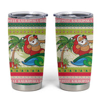 Mele Kalikimaka Hawaii Christmas Tumbler Cup Surfing Santa with Polynesian Tribal LT9 Green - Polynesian Pride