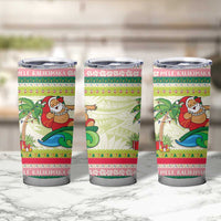 Mele Kalikimaka Hawaii Christmas Tumbler Cup Surfing Santa with Polynesian Tribal LT9 - Polynesian Pride