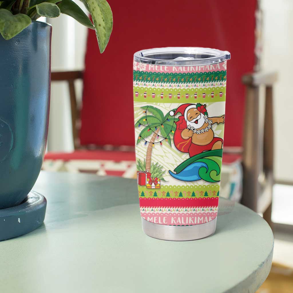 Mele Kalikimaka Hawaii Christmas Tumbler Cup Surfing Santa with Polynesian Tribal LT9 - Polynesian Pride