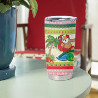 Mele Kalikimaka Hawaii Christmas Tumbler Cup Surfing Santa with Polynesian Tribal LT9 - Polynesian Pride